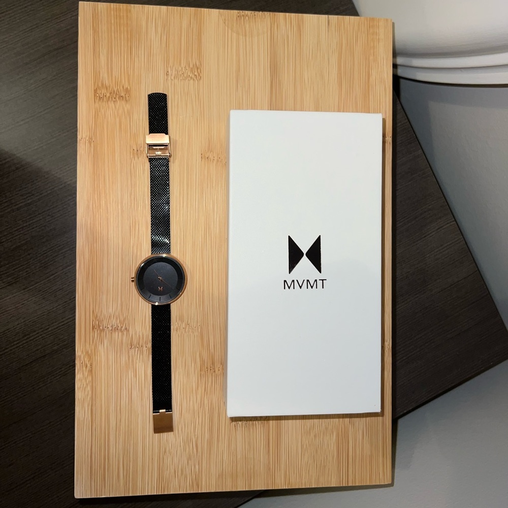 NEW MVMT Woman's BLACK & Rose Gold, Mesh Bracelet Watch 36mm